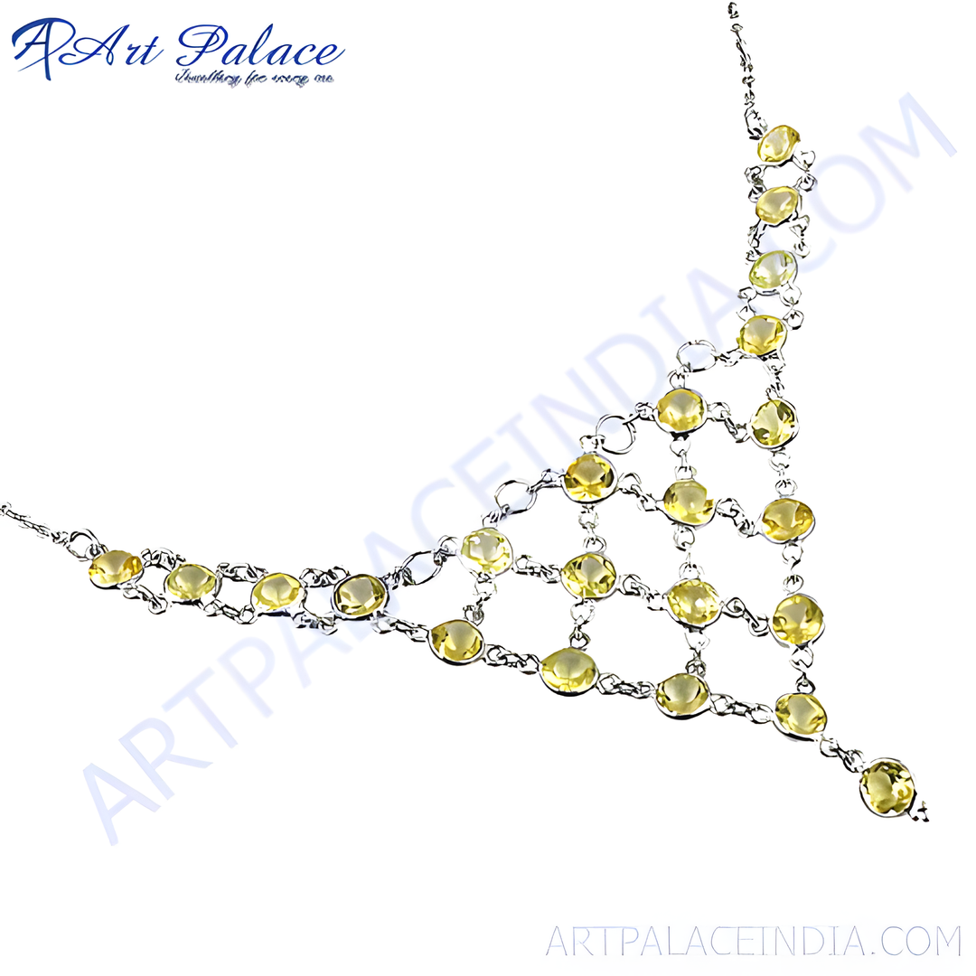 925 silver citrine necklace, featuring oval-shaped yellow citrine gemstones. Designed for women's jewelry.