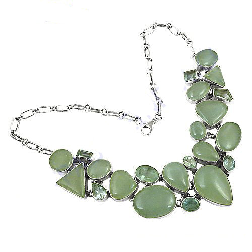 Silver Statement Necklace with Green Gemstones | Women's Jewelry
