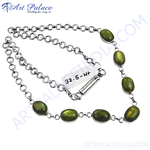 Load image into Gallery viewer, Sterling silver chain necklace with oval green labradorite gemstones.
