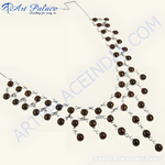 Load image into Gallery viewer, Silver necklace with brown gemstones, perfect for women&#39;s fashion and daily wear.
