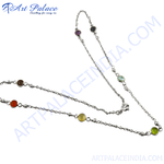 Load image into Gallery viewer, Sterling silver station necklace featuring a series of colorful gemstones set along a delicate chain.
