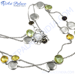 Load image into Gallery viewer, Sterling silver chain necklace with round citrine and peridot gemstones for women.
