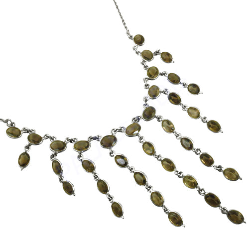 Silver Olive Green Gemstone Necklace | Statement Jewelry for Women