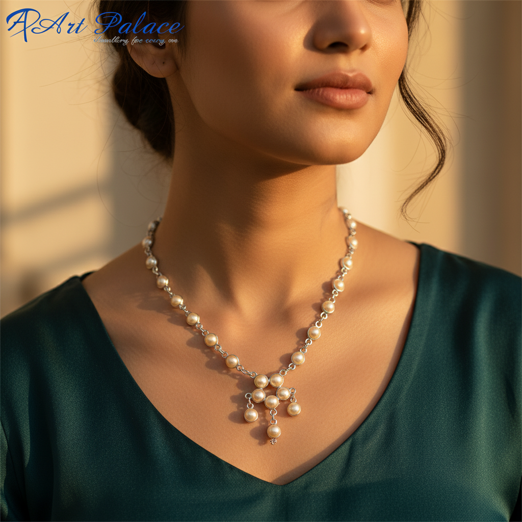 Silver Pearl Necklace | Women's Fashion Jewelry | Gift