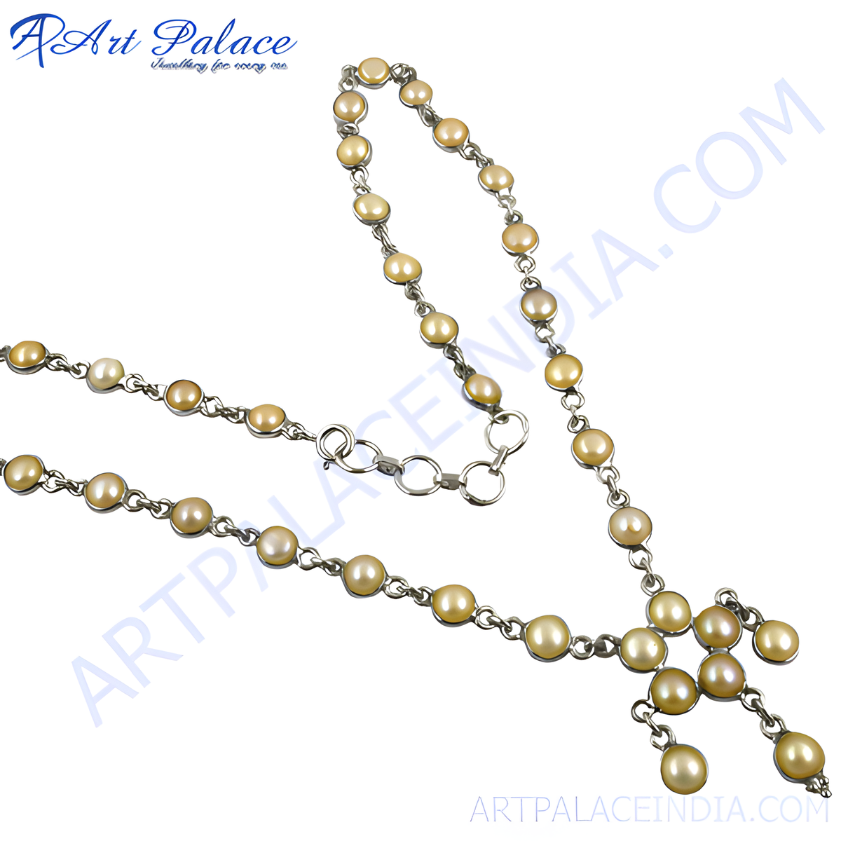 Silver pearl necklace with golden pearls, elegant women's jewelry, perfect gift idea, classic design