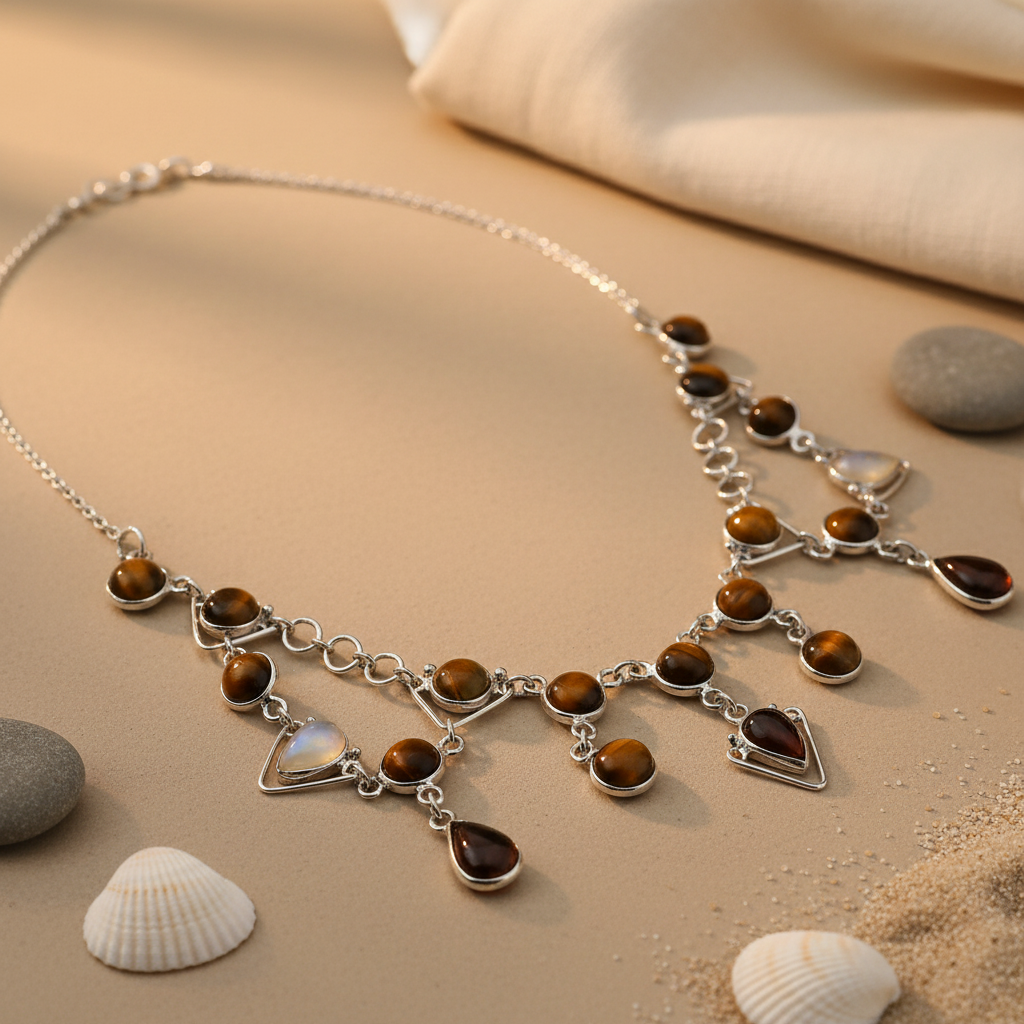 Tiger Eye Stone Necklace in 925 Silver for Women