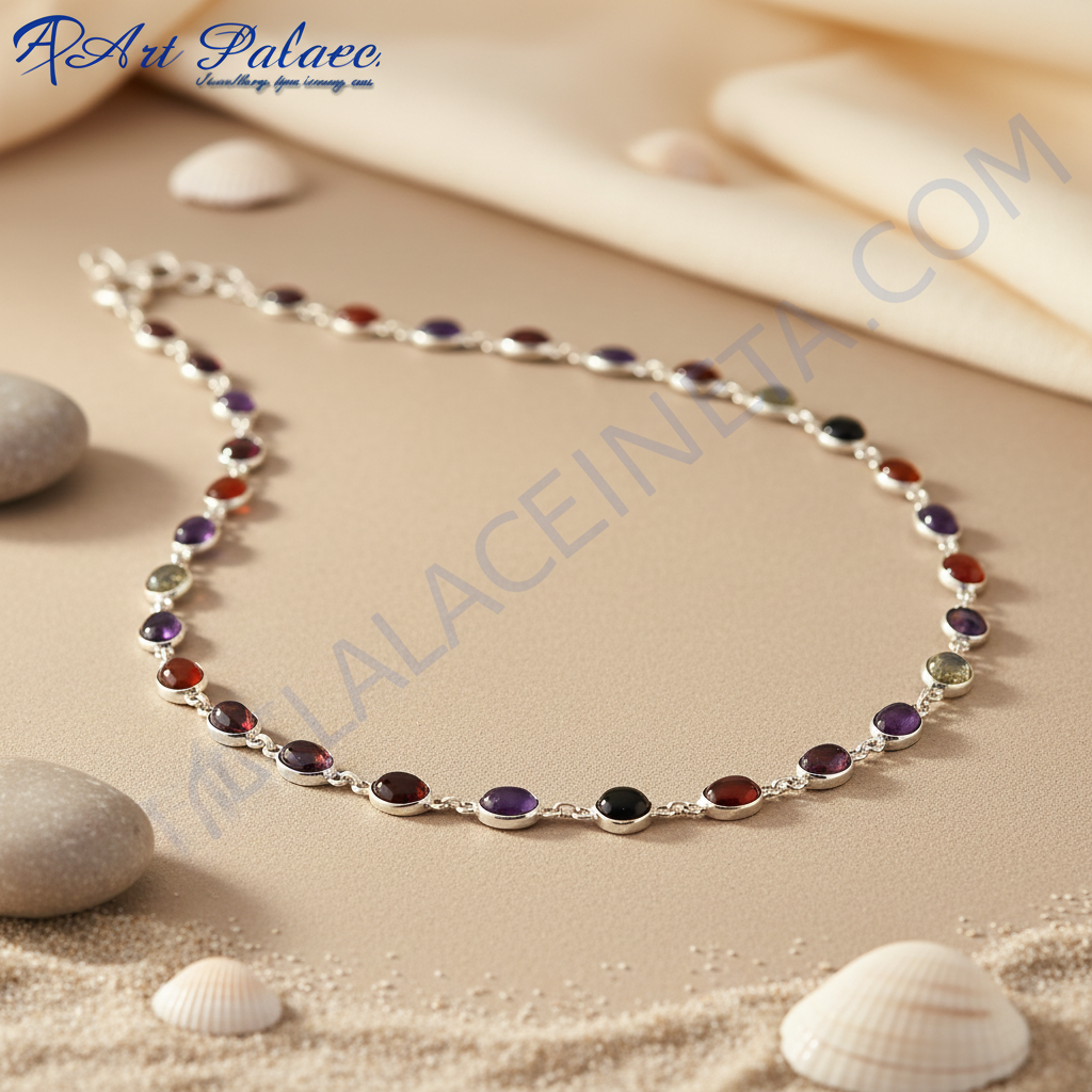 925 Silver Gemstone Necklace for Women | Colorful Daily Wear