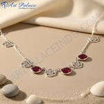 Load image into Gallery viewer, 925 Silver Ruby Rose Necklace | Women&#39;s Floral Jewelry
