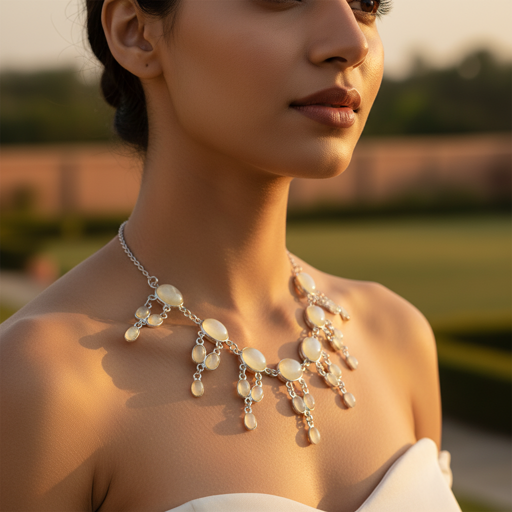 Moonstone Silver Necklace | Dangle Stone for Women | Gift