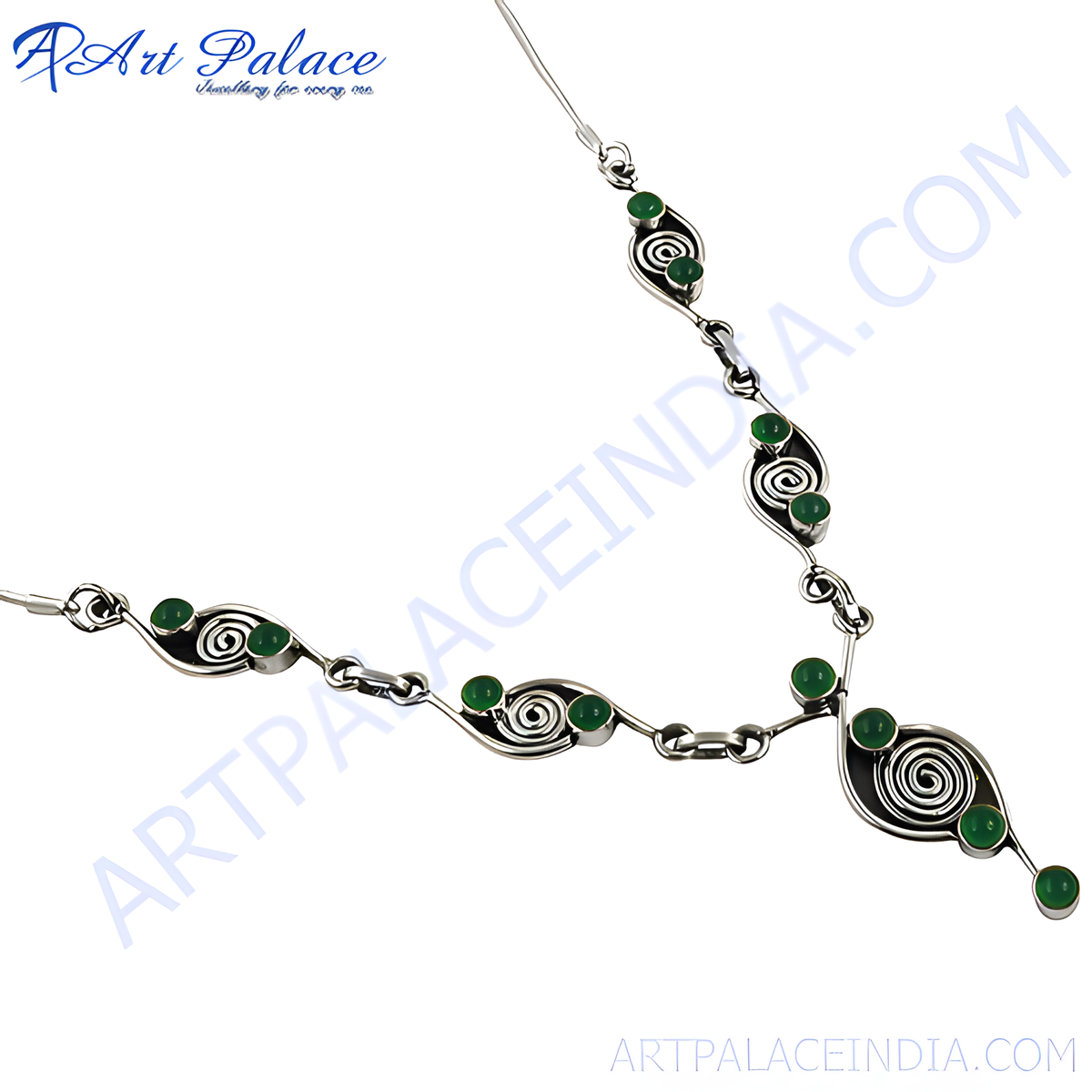 925 sterling silver necklace with green gemstones