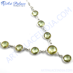 Load image into Gallery viewer, Sterling silver necklace with round cut citrine gemstones in a pendant style. Elegant yellow gemstone jewelry.
