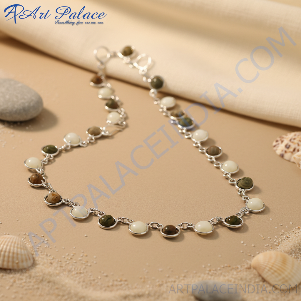 Silver Bezel Set Gemstone Necklace | Women's Daily Wear Jewelry