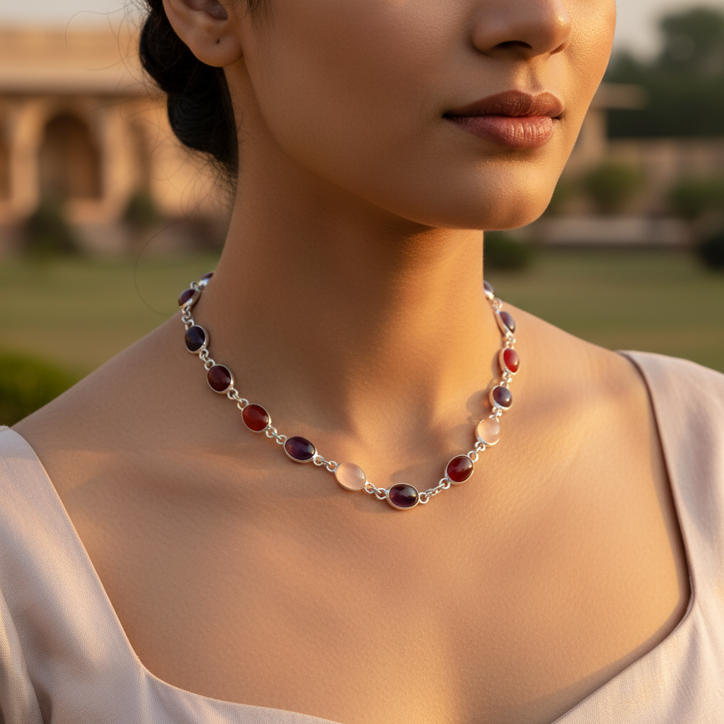 925 Silver Gemstone Necklace for Women | Colorful Stone Jewelry
