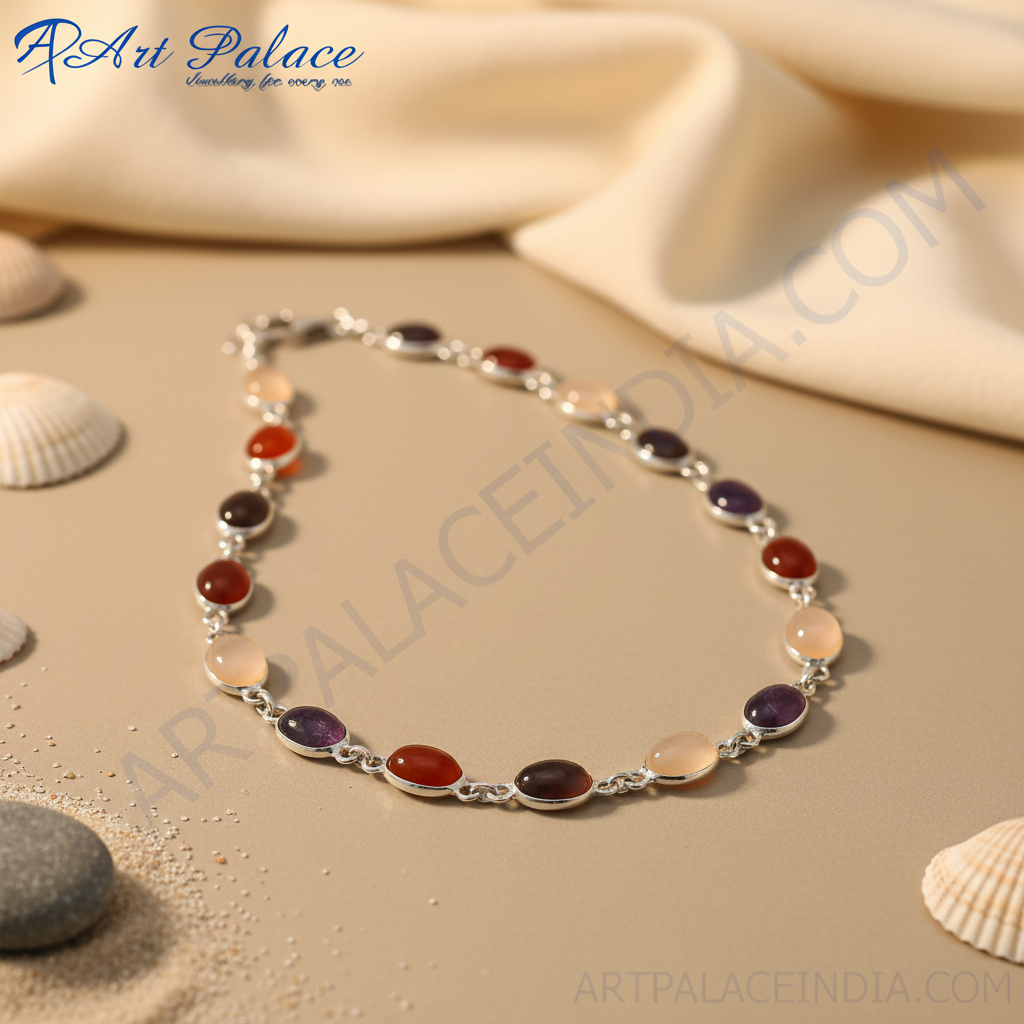 925 Silver Gemstone Necklace for Women | Colorful Stone Jewelry