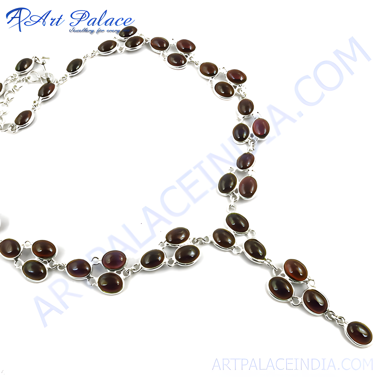 Sterling silver necklace with oval dark brown gemstones, a statement jewelry piece for women