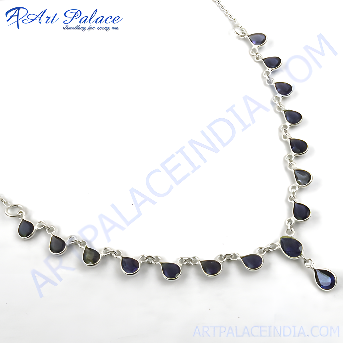 Sterling silver necklace with blue teardrop gemstones, perfect for women's daily wear or special occasions