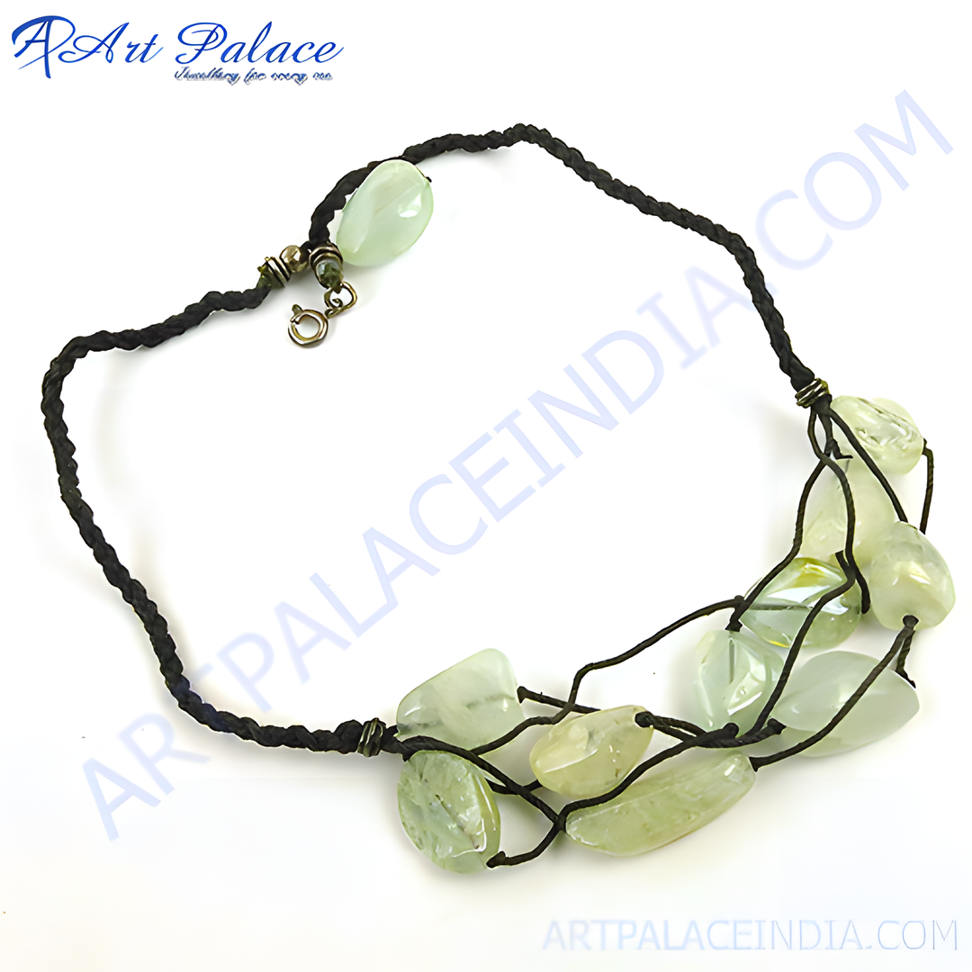 Jade stone beaded necklace in green and black with natural gemstone