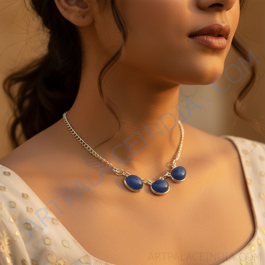 925 Silver Blue Gemstone Necklace for Women | Daily Wear