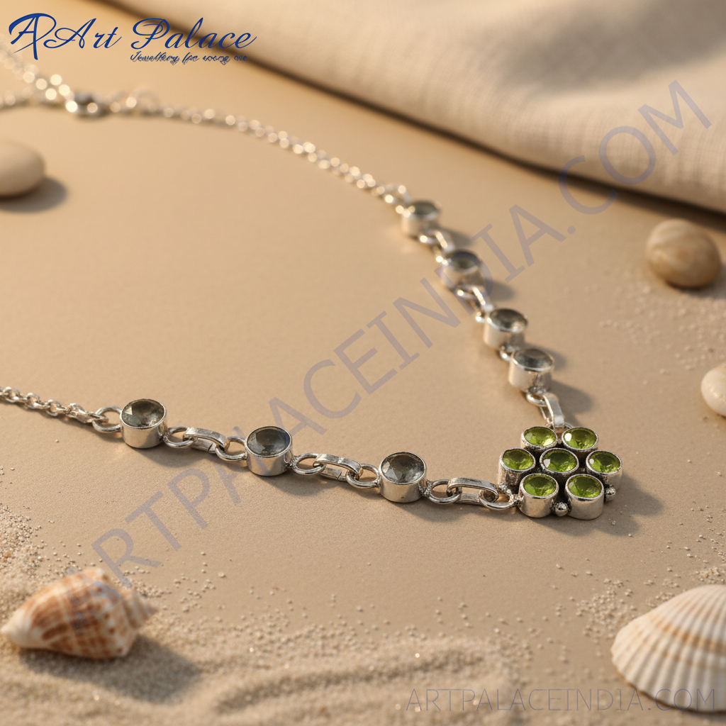 925 Silver Peridot & Grey Gemstone Necklace | Women's Jewelry