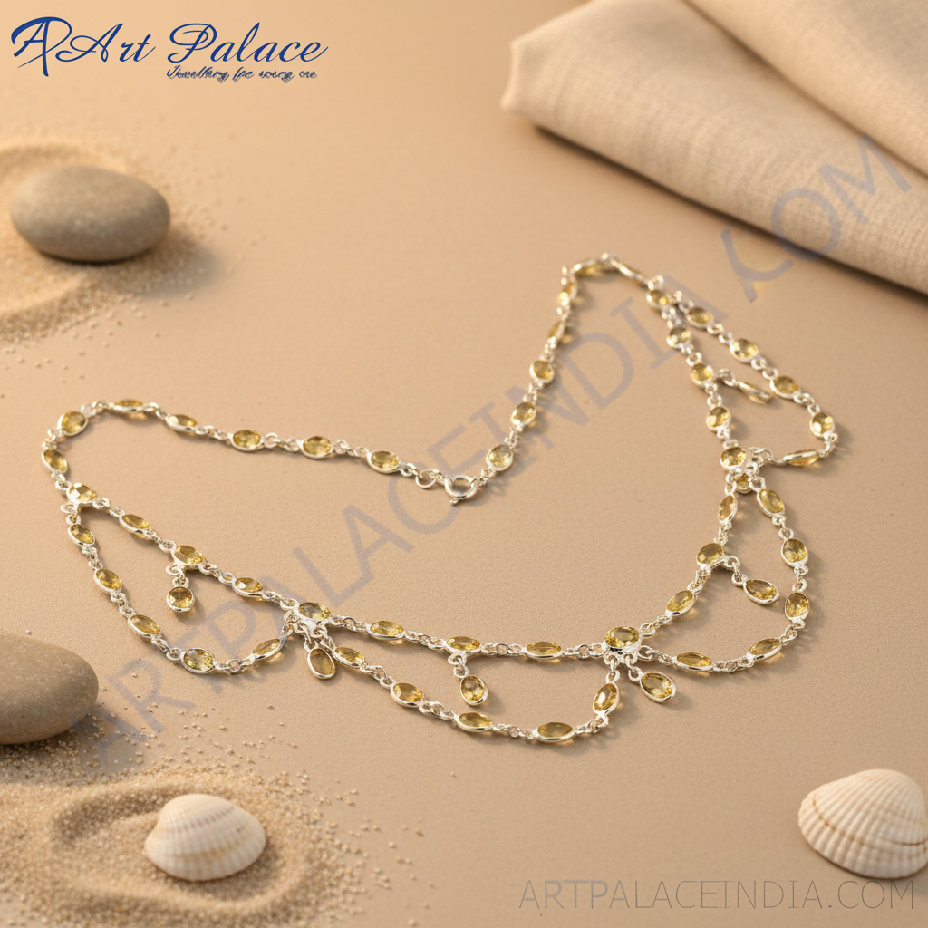 925 silver citrine beaded necklace for women | gemstone jewelry