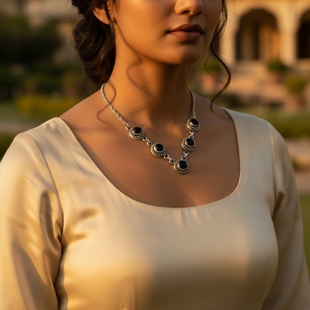 925 Silver Onyx Necklace for Women | Daily Wear Necklace