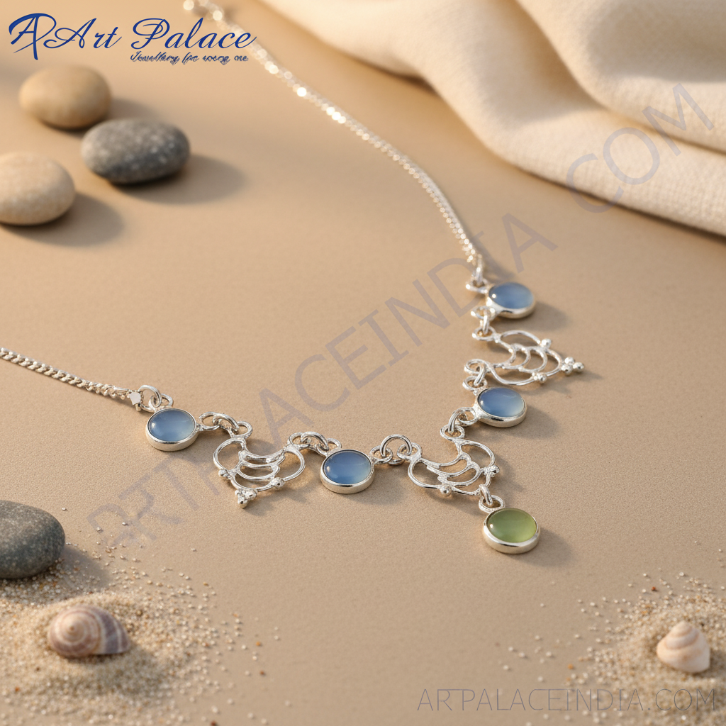 925 silver chalcedony necklace for women | gemstone jewelry