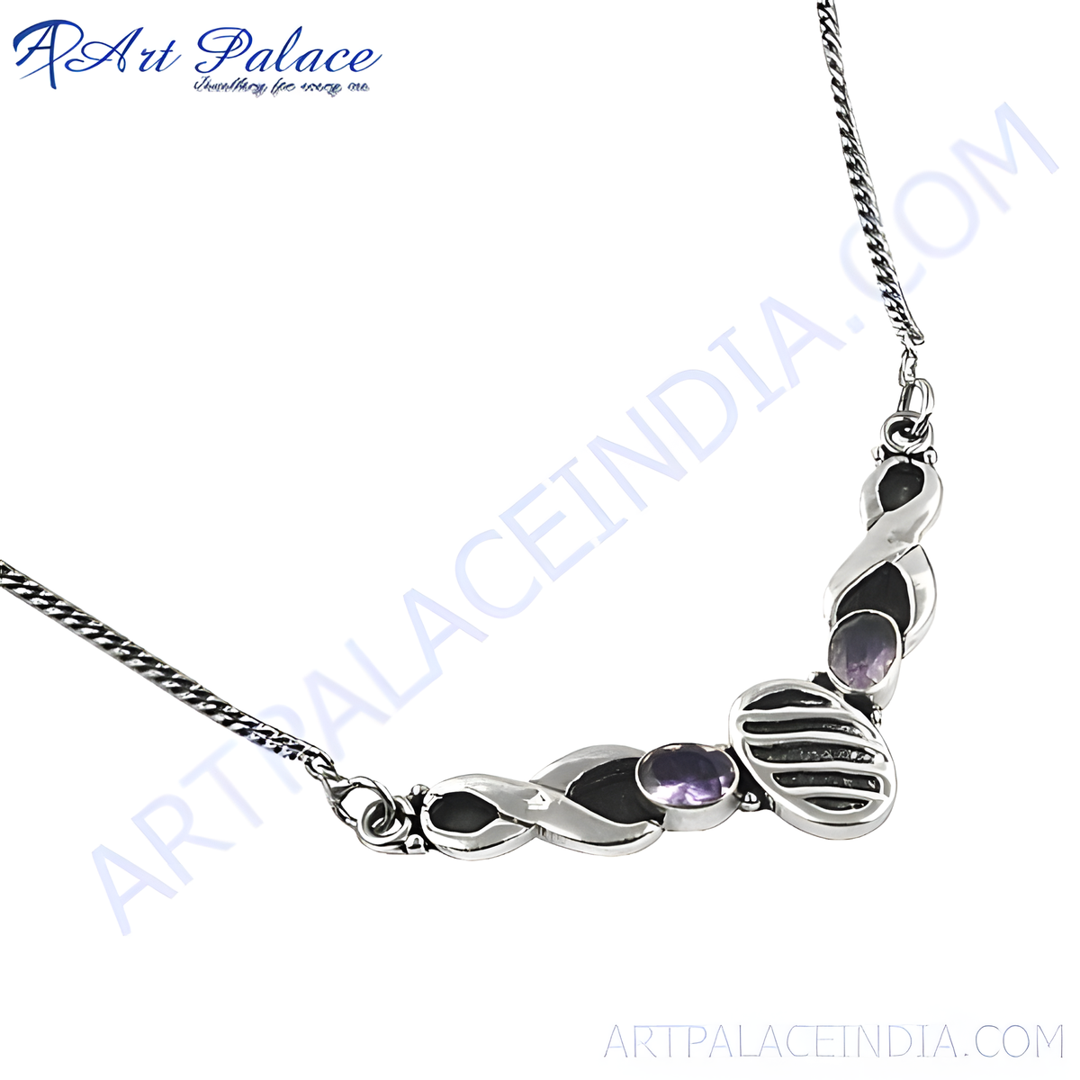 Sterling silver necklace with amethyst gemstones