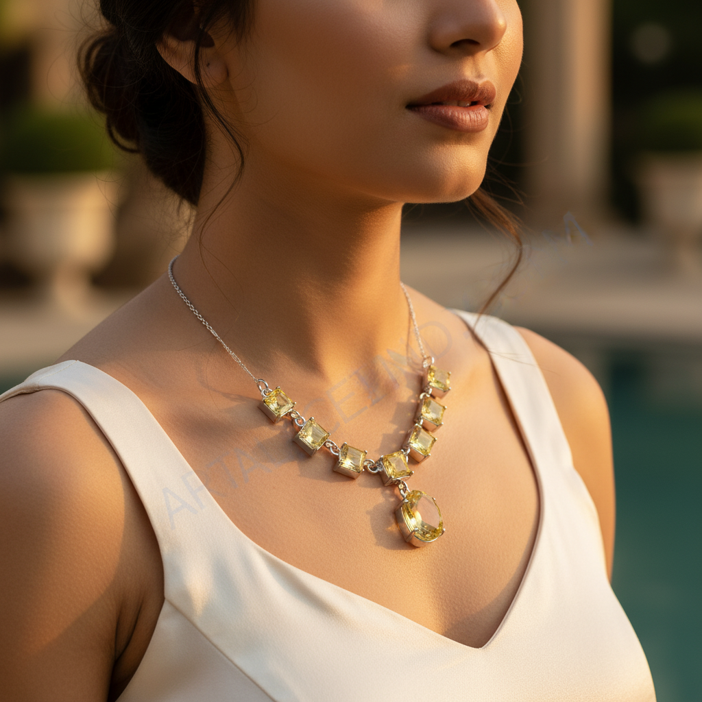 925 Silver Citrine Necklace for Women | Gemstone Jewelry Gift