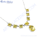 Load image into Gallery viewer, Sterling silver citrine necklace featuring yellow gemstones on a white background.
