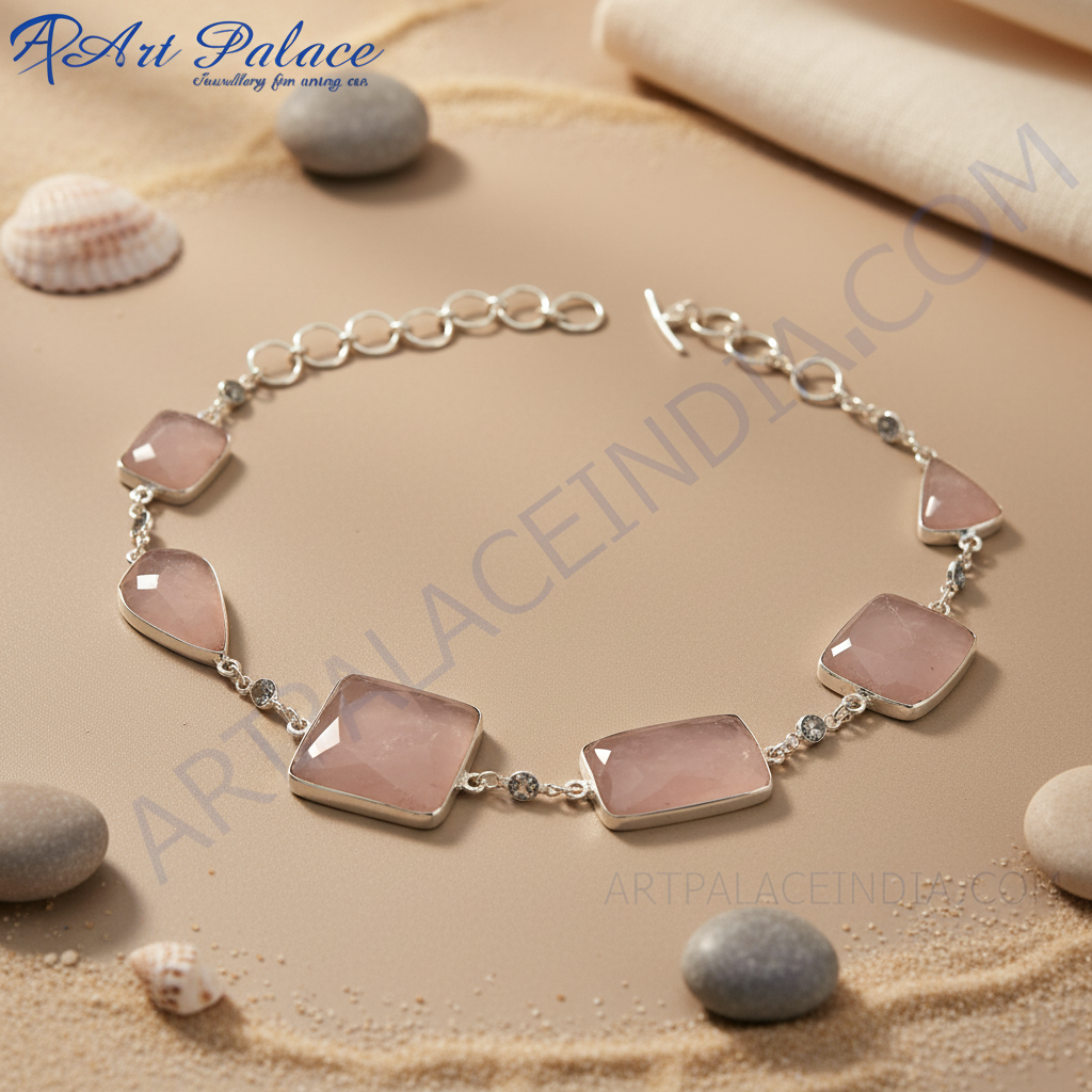 Silver Rose Quartz Necklace for Women | Gemstone Jewelry