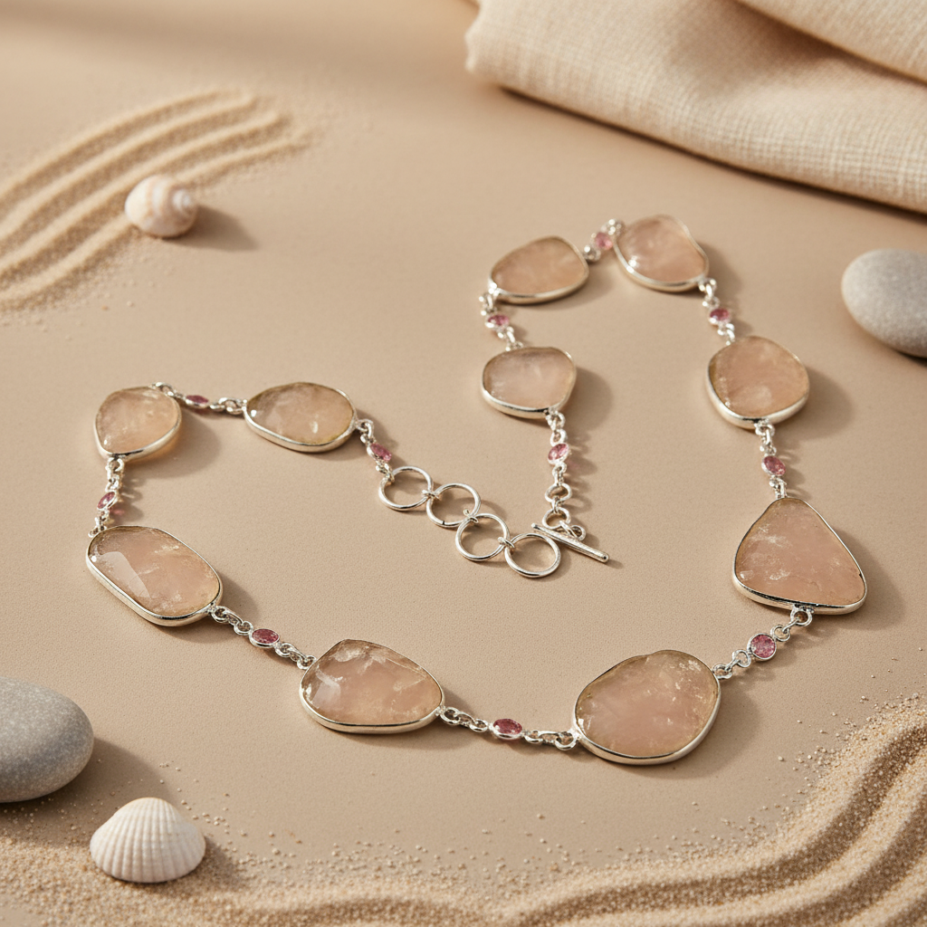 Silver Rose Quartz Necklace for Women | Gemstone Jewelry