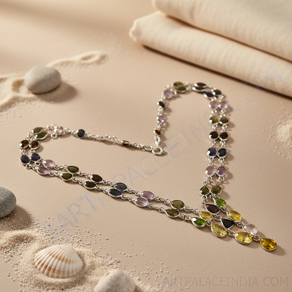 925 Silver Multi-Gemstone Beaded Necklace | Women's Jewelry