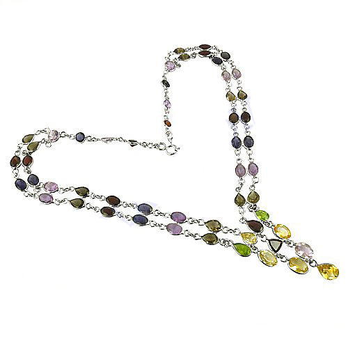 925 Silver Multi-Gemstone Beaded Necklace | Women's Jewelry