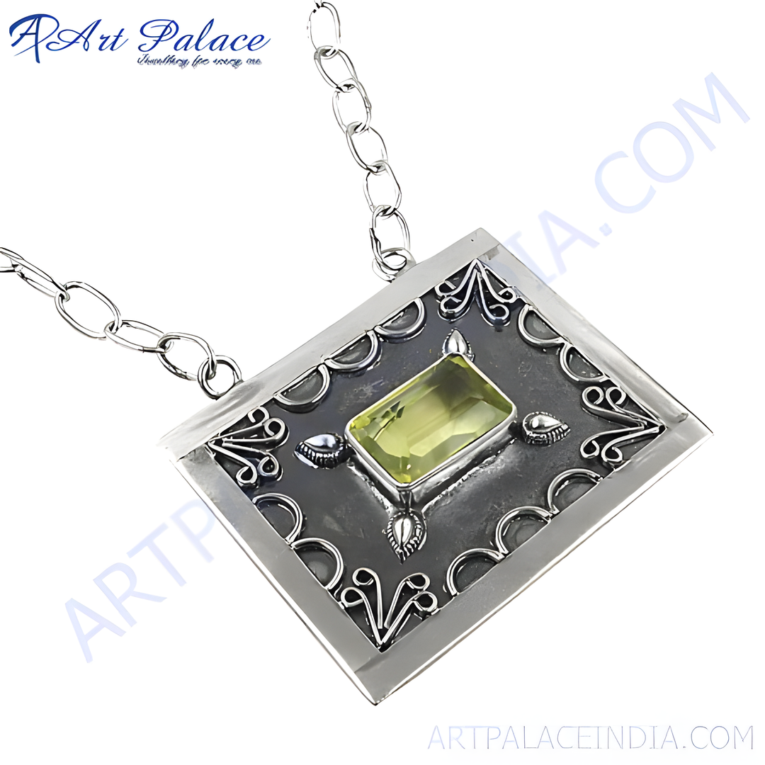 925 sterling silver citrine pendant necklace with a light yellow gemstone