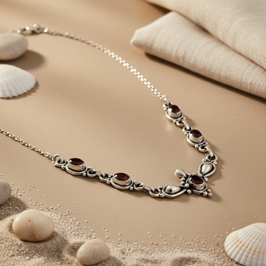 925 Silver Garnet Necklace for Women | Gemstone Jewelry