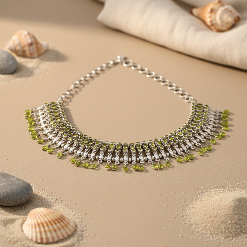 925 Silver Peridot Necklace for Women | Dangle Choker Necklace