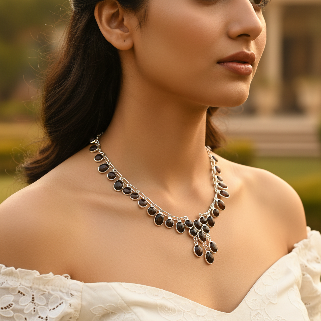 925 silver garnet necklace for women | gemstone jewelry
