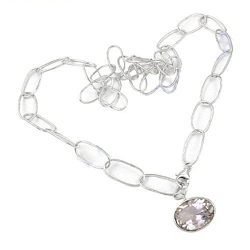 Silver chain necklace with oval pendant for women