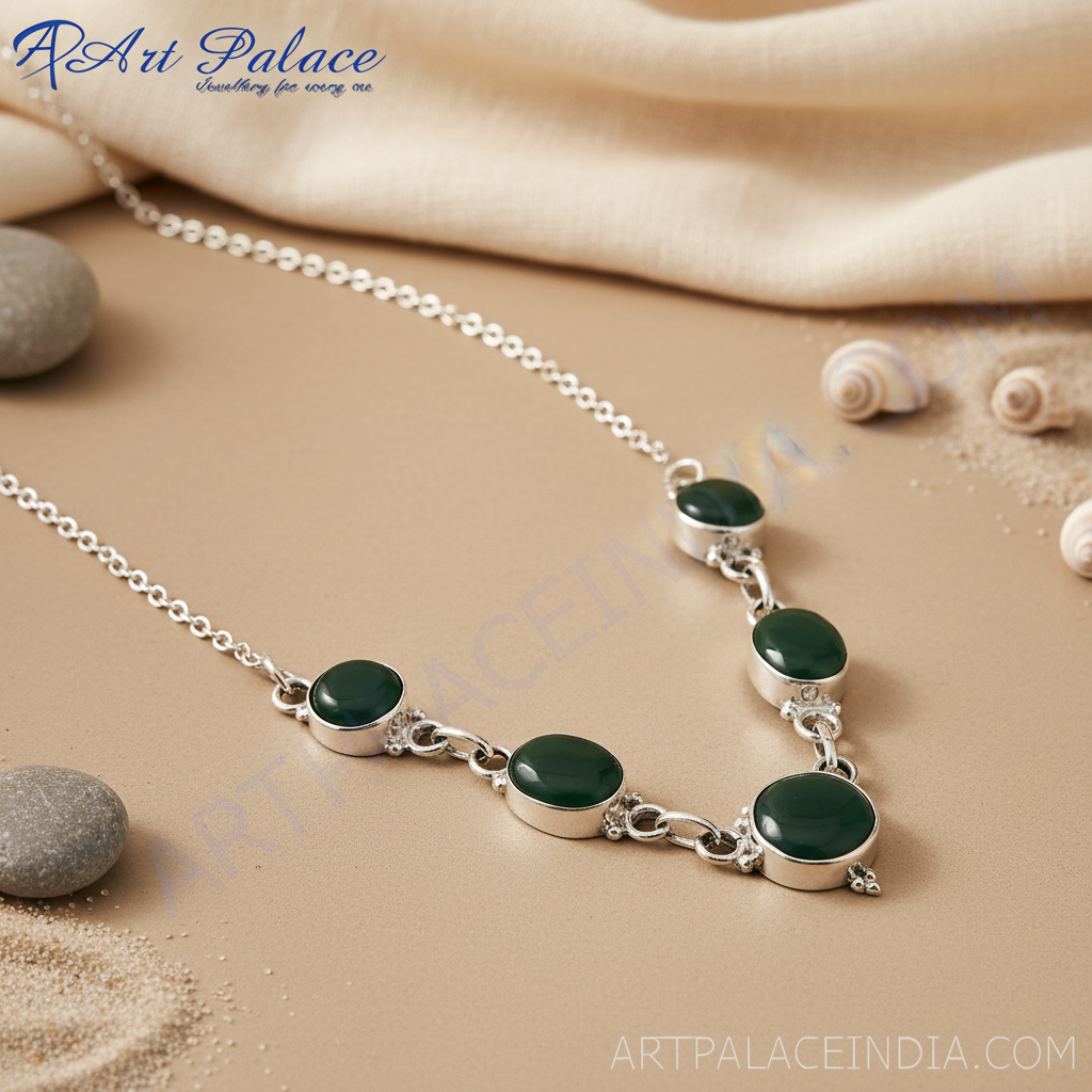 925 Silver Green Onyx Necklace for Women | Gemstone Jewelry