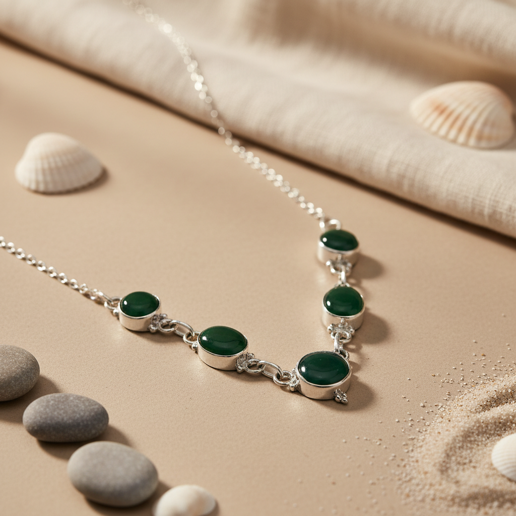 925 Silver Green Onyx Necklace for Women | Gemstone Jewelry