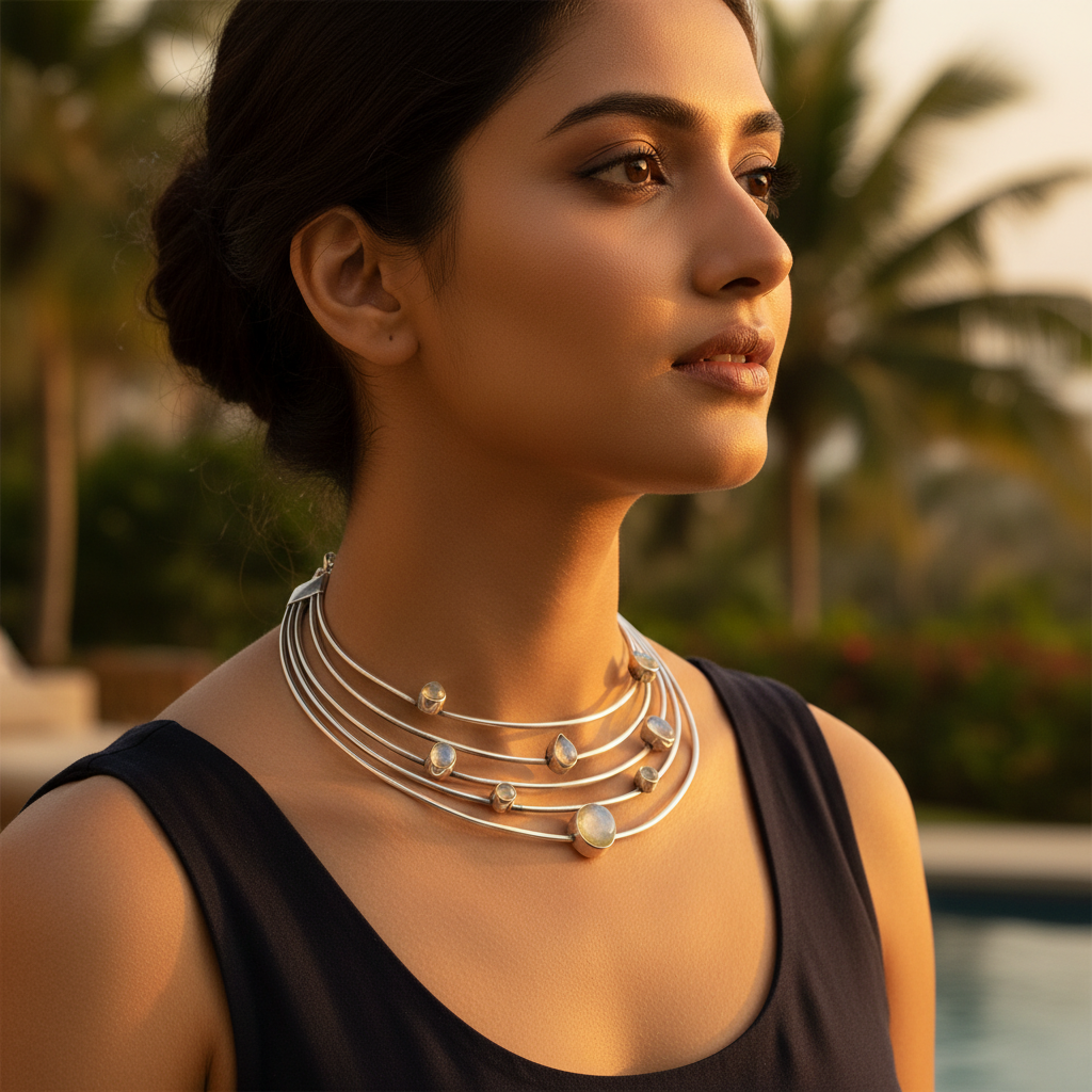 925 Silver Moonstone Choker Necklace for Women | Gemstone Jewelry