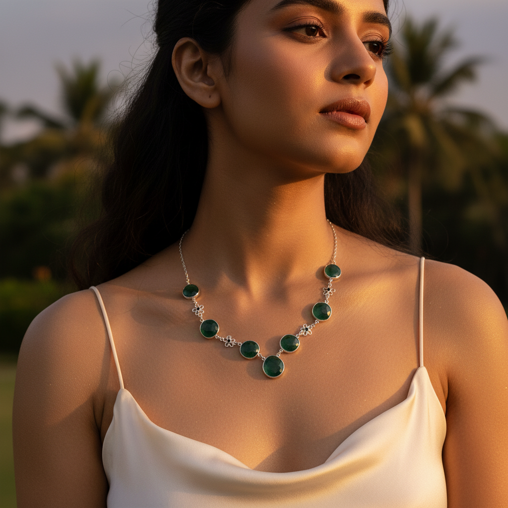 925 silver green gemstone necklace for women | daily wear