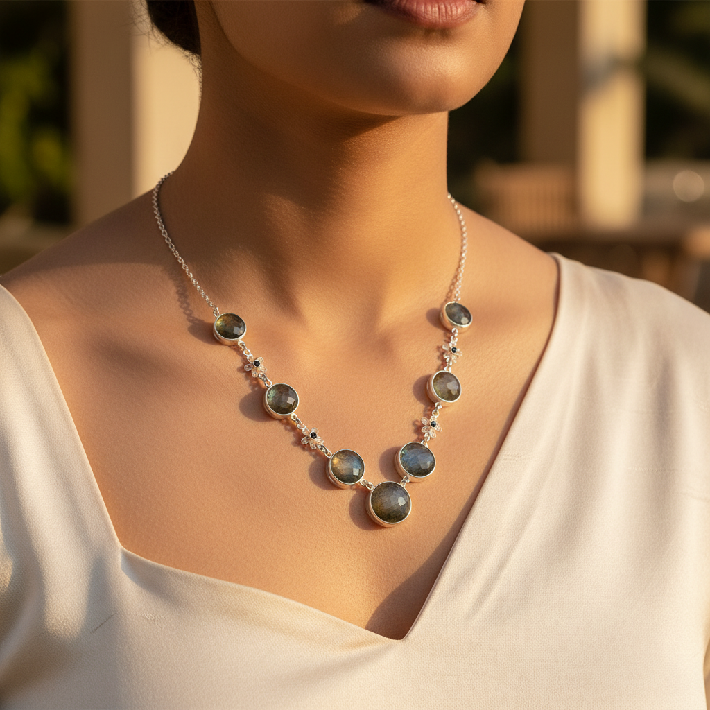 925 Silver Green Gemstone Necklace for Women | Daily Wear