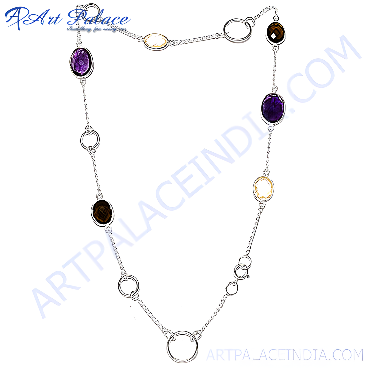 Sterling silver necklace with amethyst, smoky quartz and citrine gemstones, perfect for any occasion