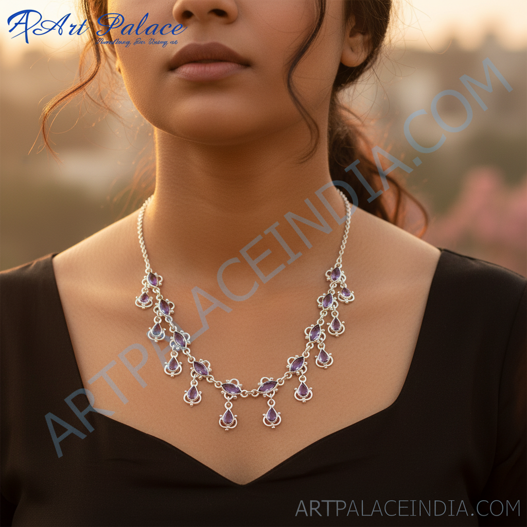 925 Silver Amethyst Necklace for Women | Teardrop Gemstone Jewelry