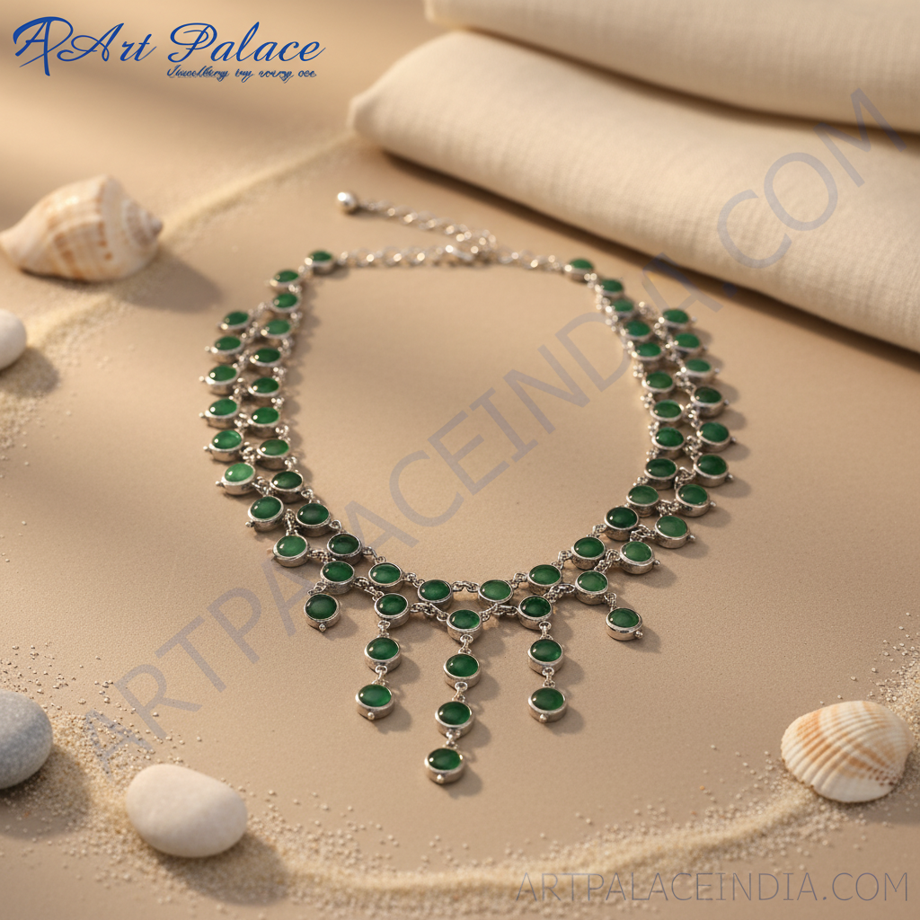 925 Silver Green Gemstone Necklace for Women | Dangle Jewelry
