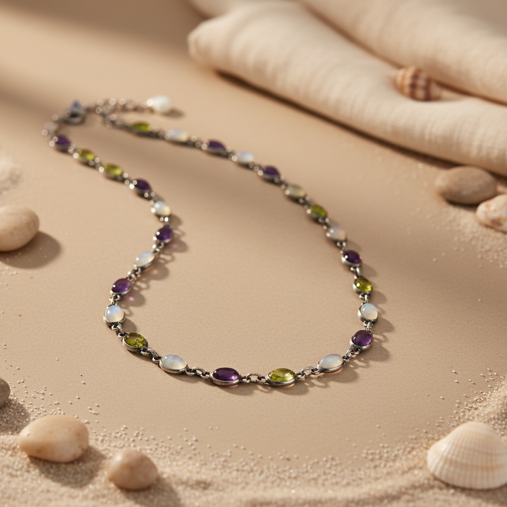 Silver Gemstone Chain Necklace for Women | Daily Wear Jewelry