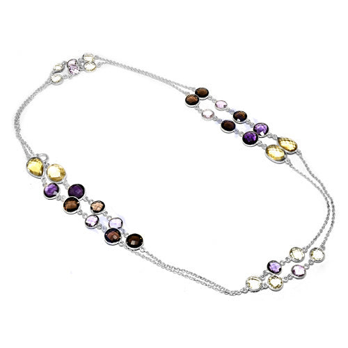 925 Silver Gemstone Station Necklace for Women | Daily Wear
