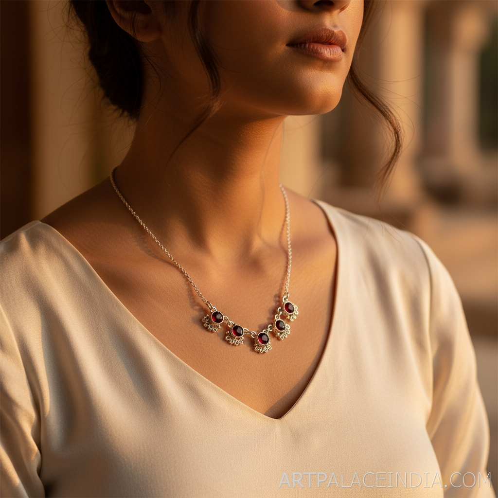 925 Sterling Silver Garnet Necklace | Gemstone Jewelry for Women