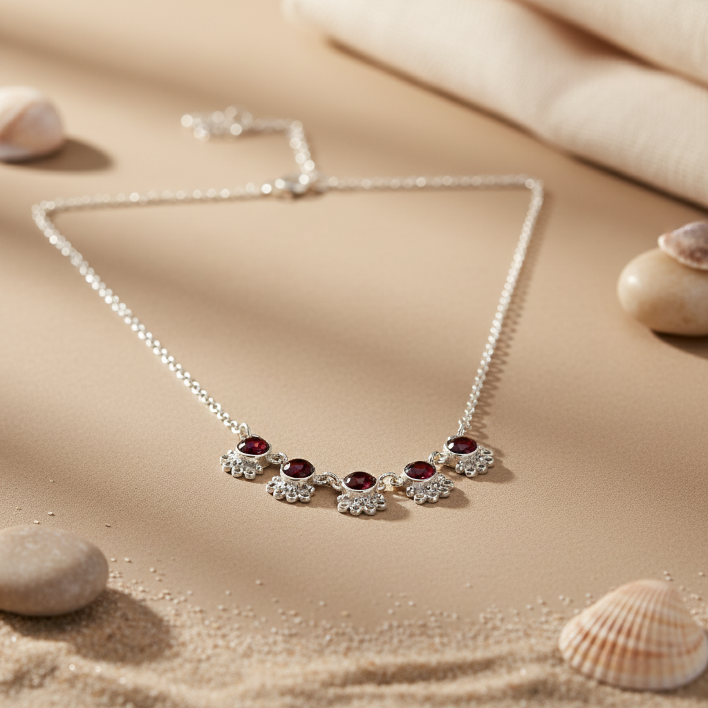 925 Sterling Silver Garnet Necklace | Gemstone Jewelry for Women